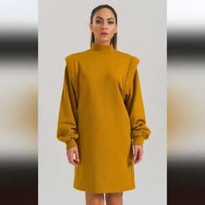 HOELO Mustard Luxury Sweater Sweatshirt Dress Small